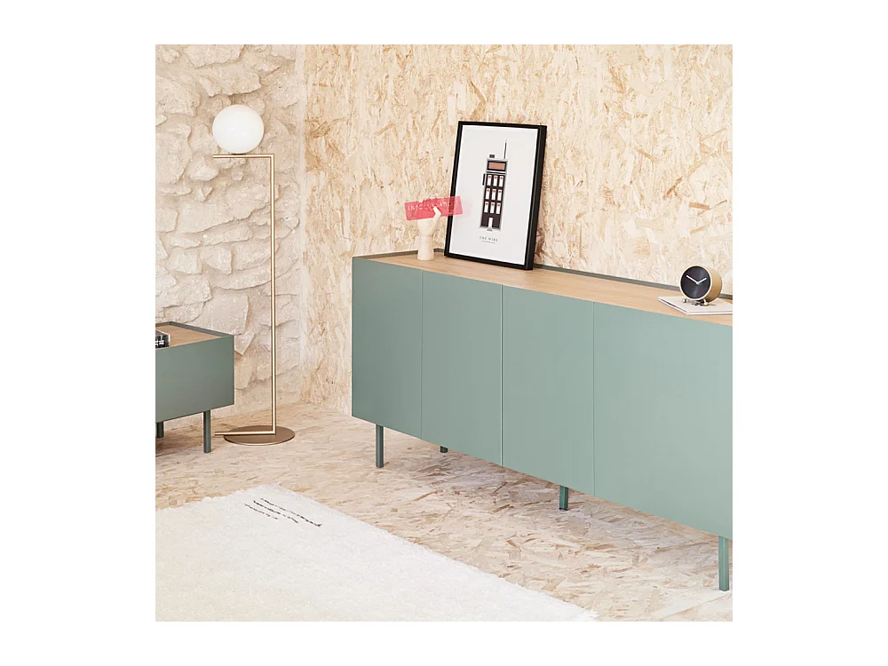 Arista - Buffet en bois 4 portes 3 tiroirs L165cm : Couleur - Vert amande