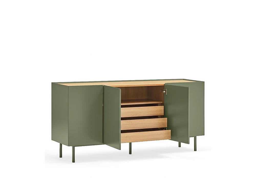 Arista - Buffet en bois 4 portes 3 tiroirs L165cm : Couleur - Vert amande