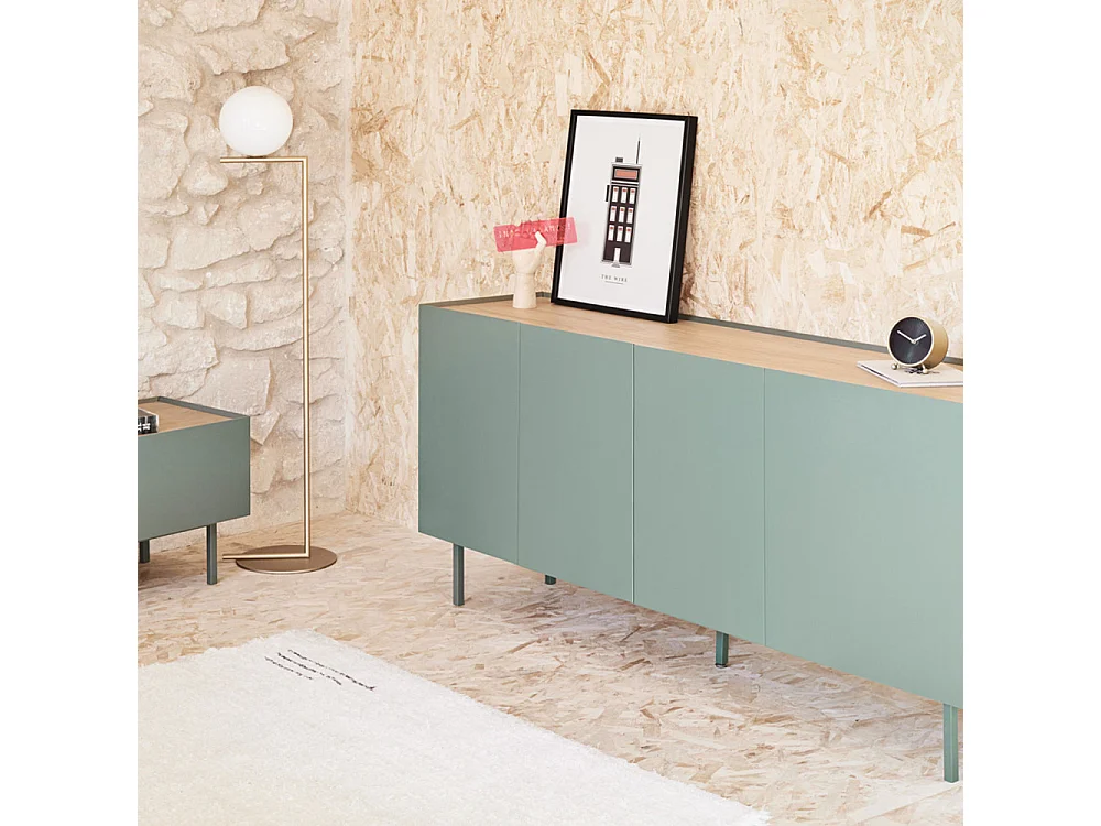 Arista - Buffet en bois 4 portes 3 tiroirs L165cm : Couleur - Vert amande
