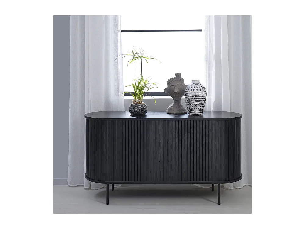 Alicia - Buffet 2 portes aux angles arrondis en bois et métal L140cm - Noir