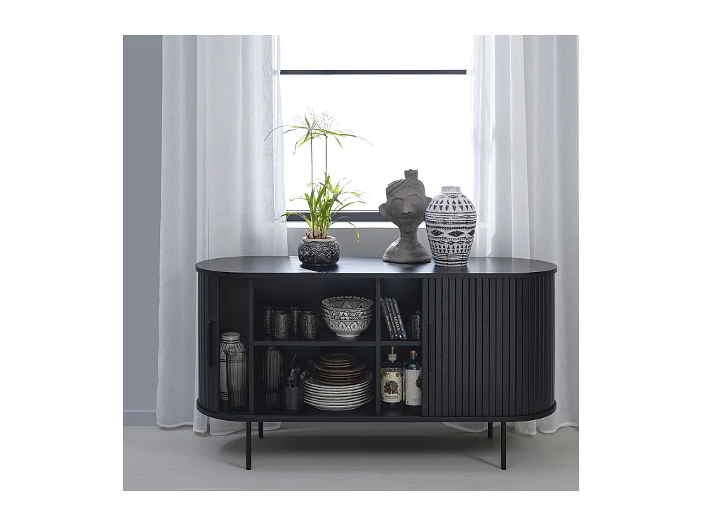 Alicia - Buffet 2 portes aux angles arrondis en bois et métal L140cm - Noir
