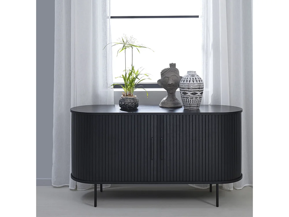 Alicia - Buffet 2 portes aux angles arrondis en bois et métal L140cm - Noir