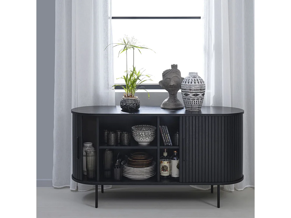 Alicia - Buffet 2 portes aux angles arrondis en bois et métal L140cm - Noir