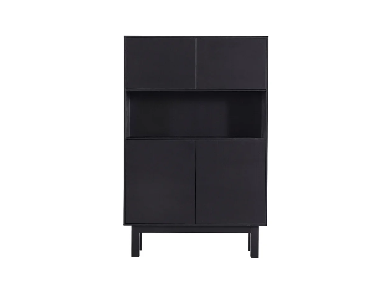 Finca - Buffet haut en bois massif de pin L110cm - Noir