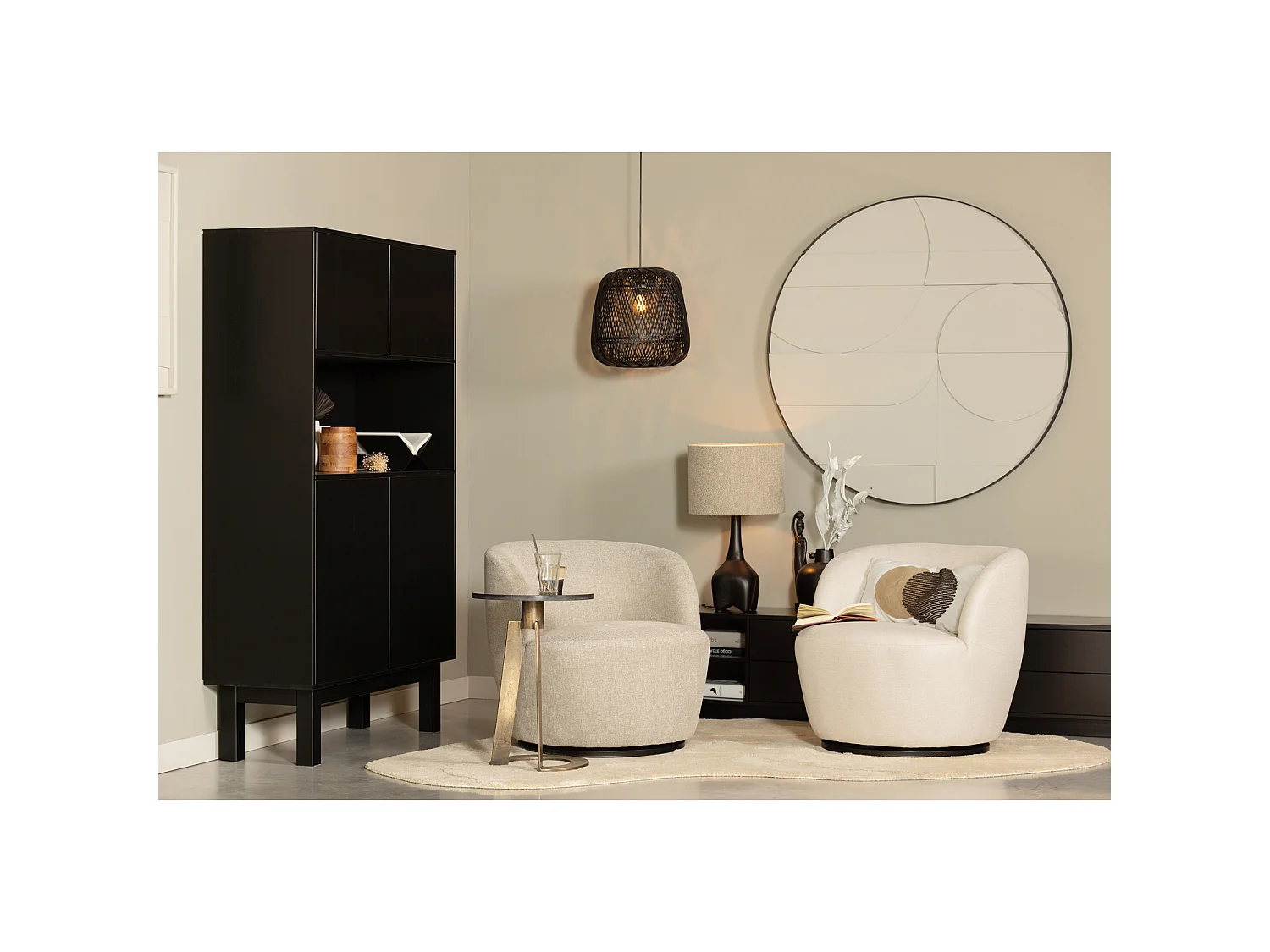 Finca - Buffet haut en bois massif de pin L110cm - Noir