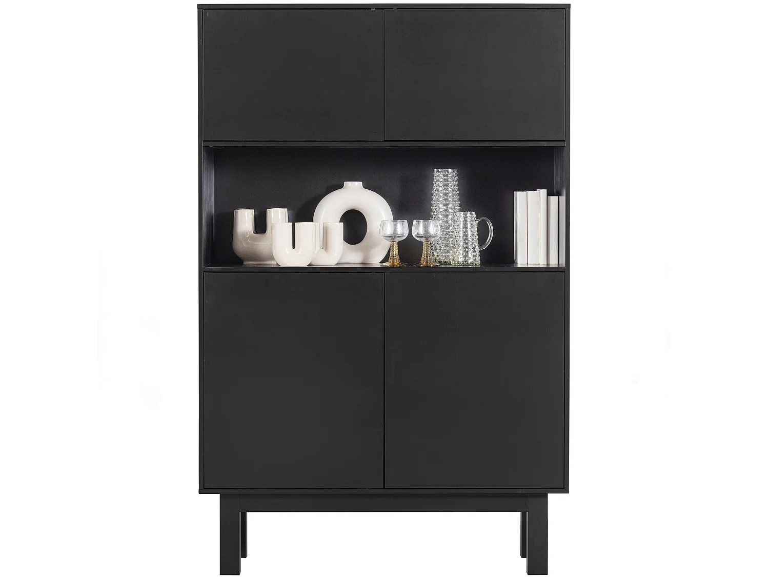 Finca - Buffet haut en bois massif de pin L110cm - Noir