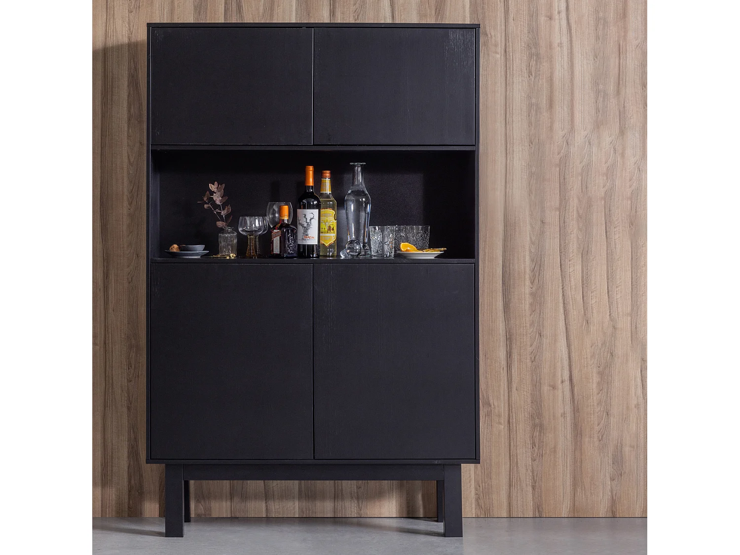 Finca - Buffet haut en bois massif de pin L110cm - Noir