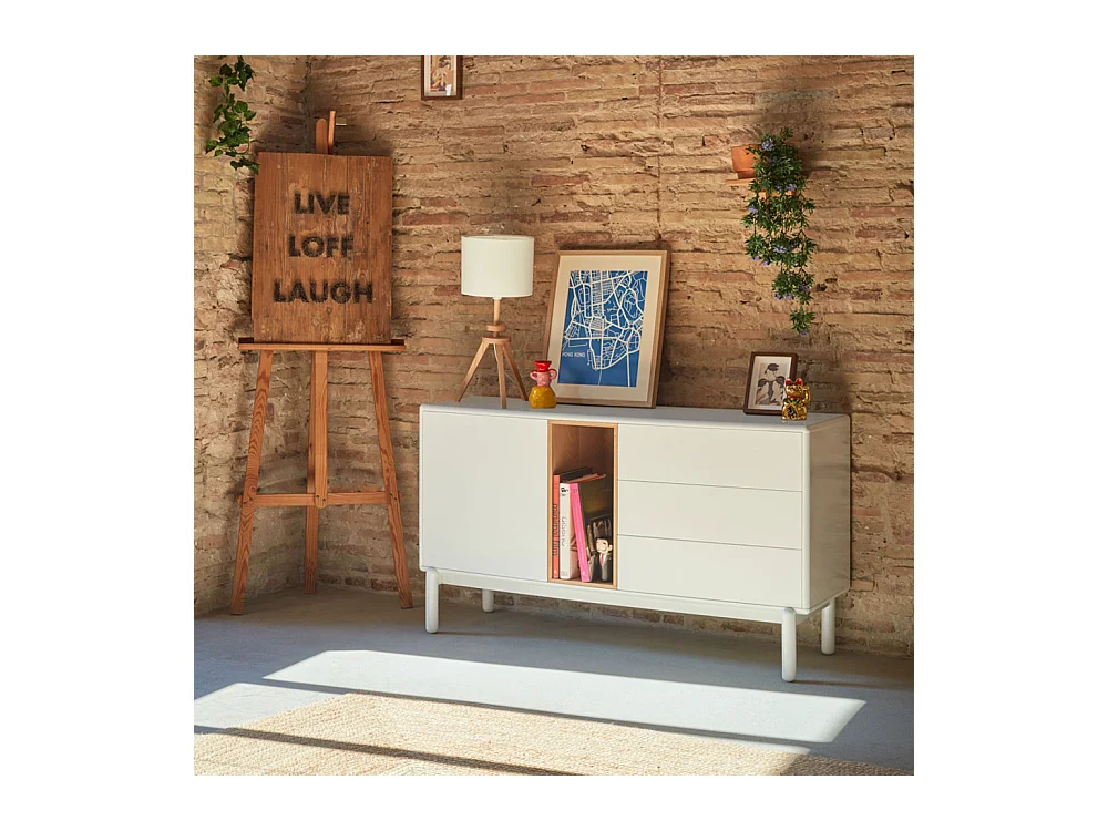 Corvo - Buffet 1 porte 3 tirois en bois L136,8cm : Couleur - Blanc