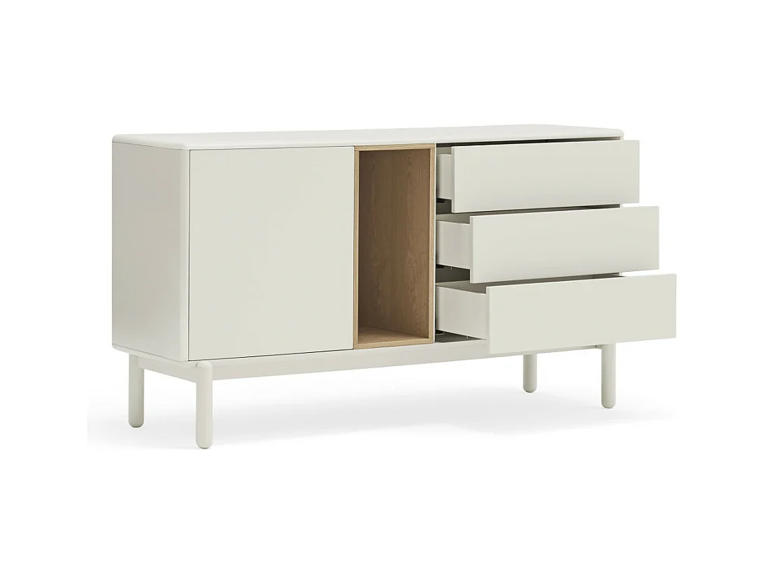 Corvo - Buffet 1 porte 3 tirois en bois L136,8cm : Couleur - Blanc