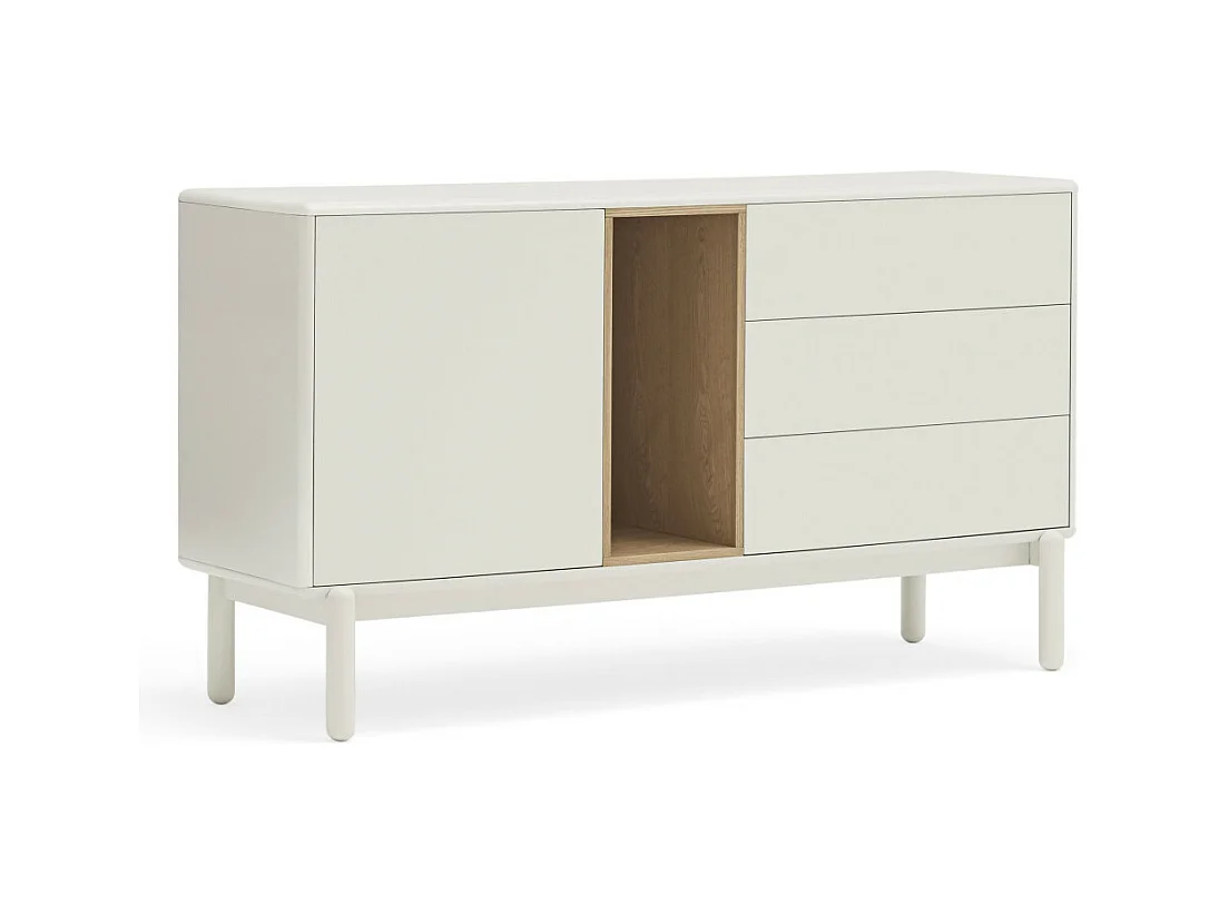Corvo - Buffet 1 porte 3 tirois en bois L136,8cm : Couleur - Blanc