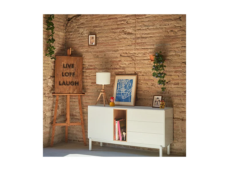 Corvo - Buffet 1 porte 3 tirois en bois L136,8cm : Couleur - Blanc