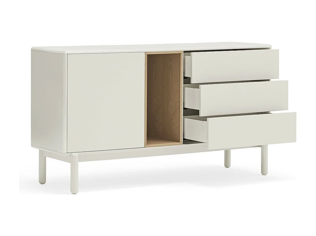 Corvo - Buffet 1 porte 3 tirois en bois L136,8cm : Couleur - Blanc