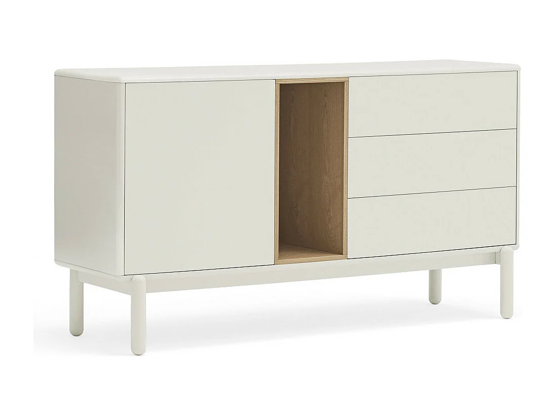 Corvo - Buffet 1 porte 3 tirois en bois L136,8cm : Couleur - Blanc
