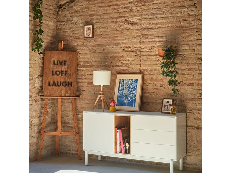 Corvo - Buffet 1 porte 3 tirois en bois L136,8cm : Couleur - Blanc