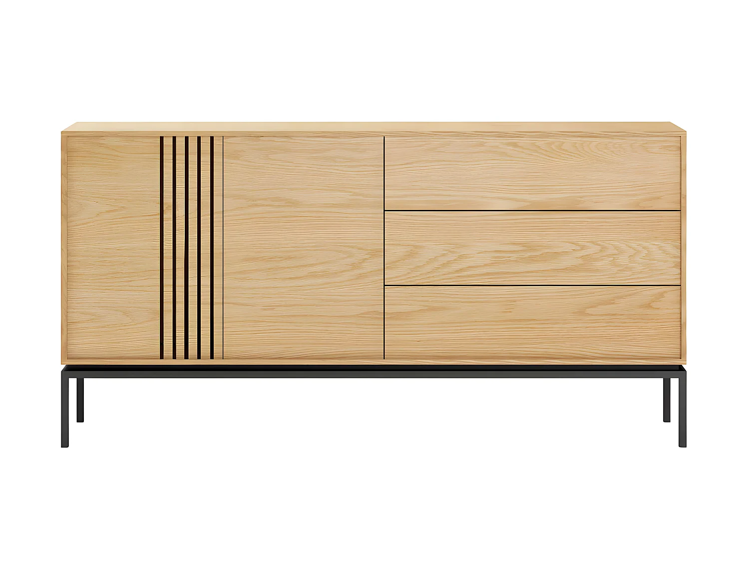 Krokom - Buffet 2 portes 3 tiroirs en bois et métal L180cm : Couleur - Bois clair