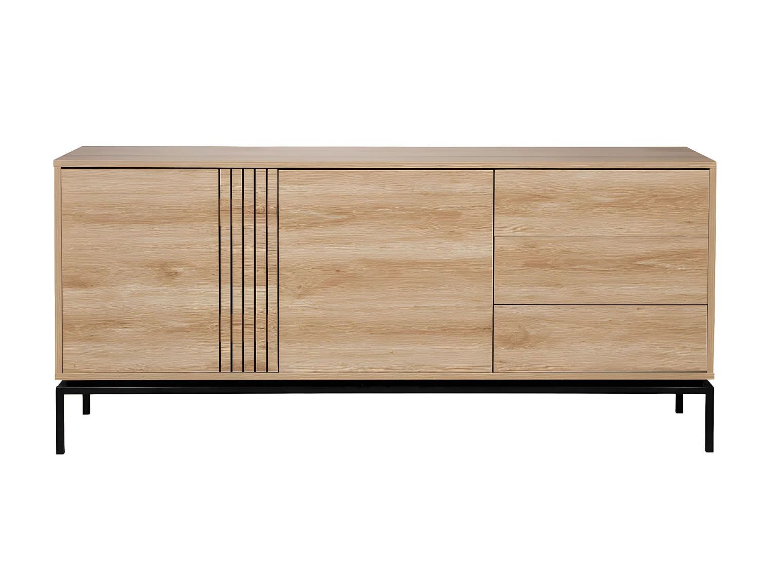 Krokom - Buffet 2 portes 3 tiroirs en bois et métal L180cm : Couleur - Bois clair