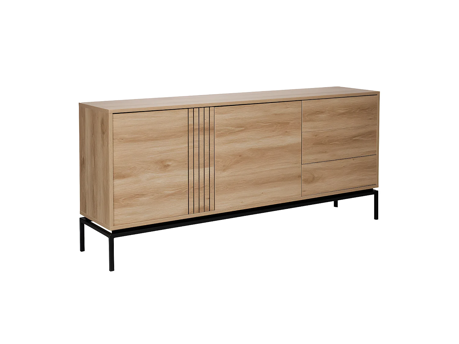 Krokom - Buffet 2 portes 3 tiroirs en bois et métal L180cm : Couleur - Bois clair