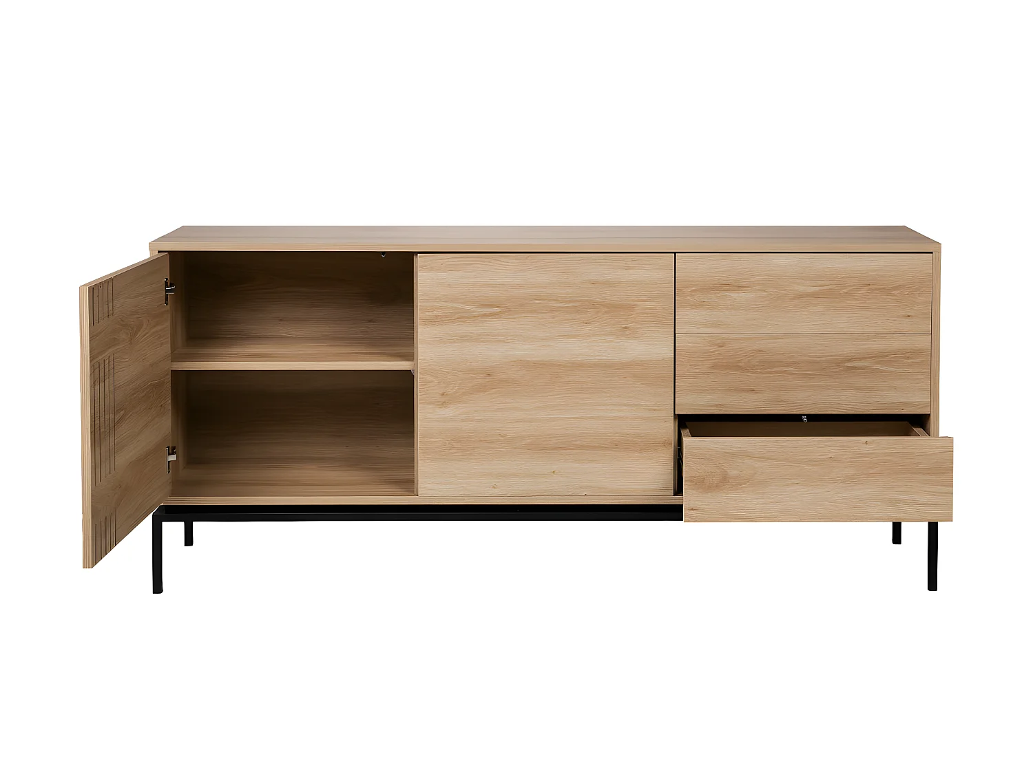 Krokom - Buffet 2 portes 3 tiroirs en bois et métal L180cm : Couleur - Bois clair