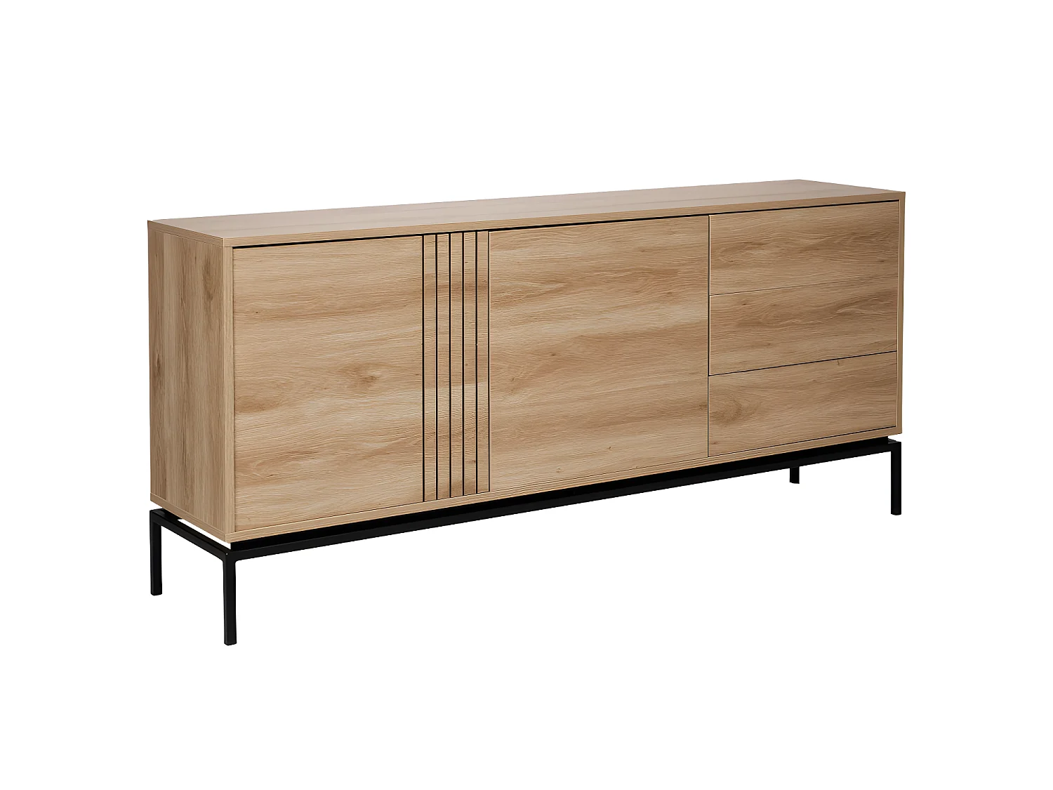 Krokom - Buffet 2 portes 3 tiroirs en bois et métal L180cm : Couleur - Bois clair