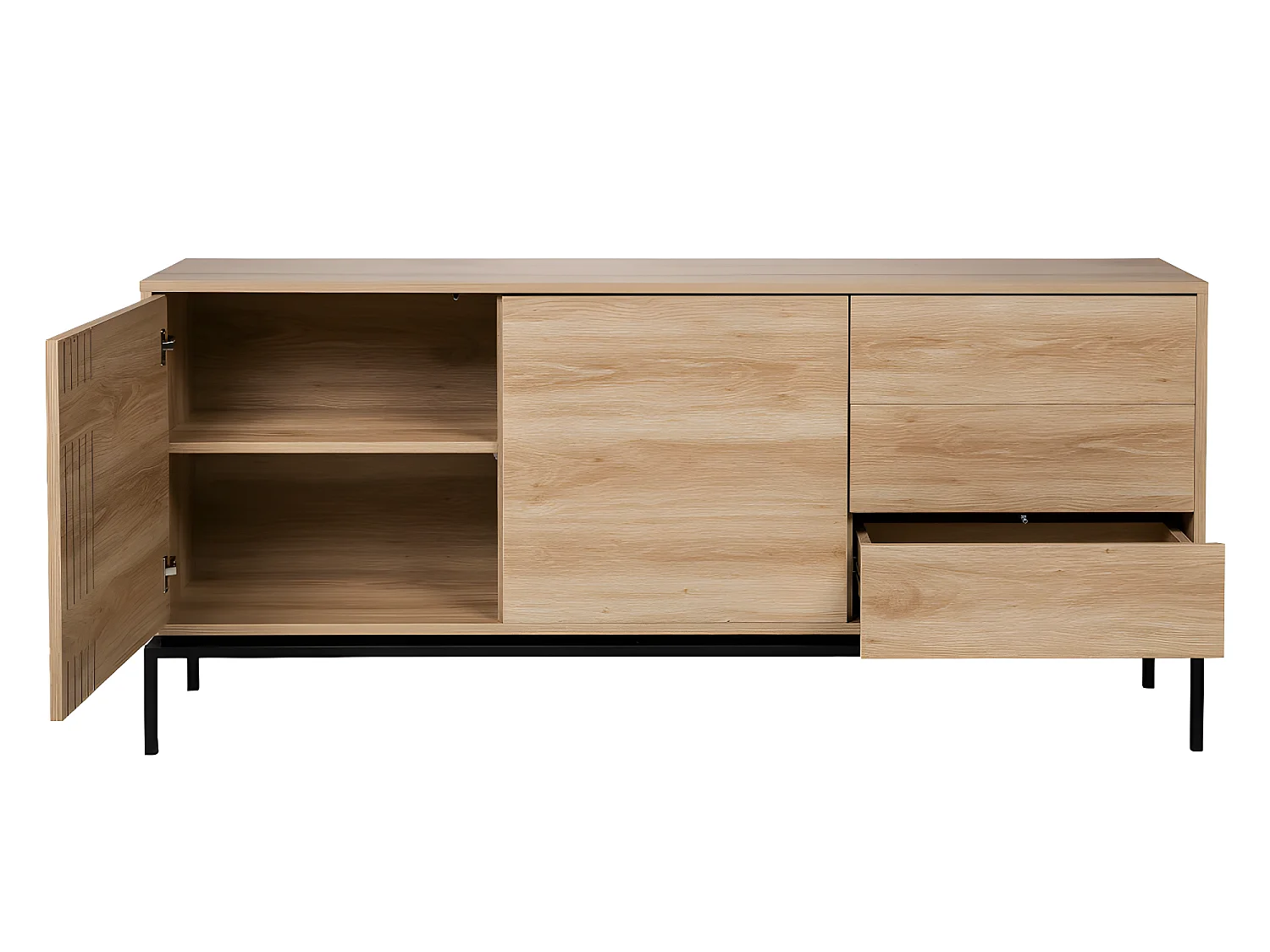 Krokom - Buffet 2 portes 3 tiroirs en bois et métal L180cm : Couleur - Bois clair