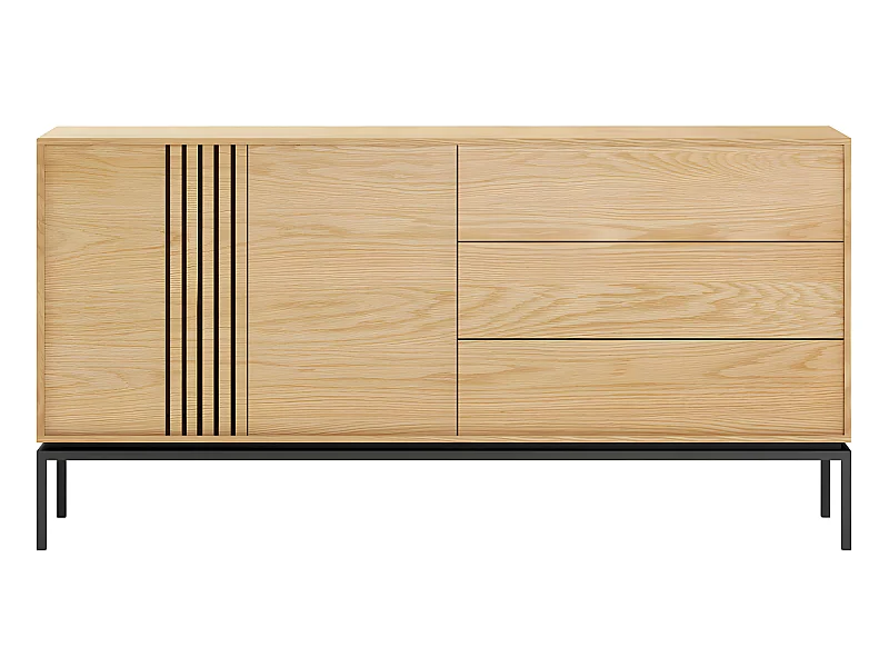 Krokom - Buffet 2 portes 3 tiroirs en bois et métal L180cm : Couleur - Bois clair