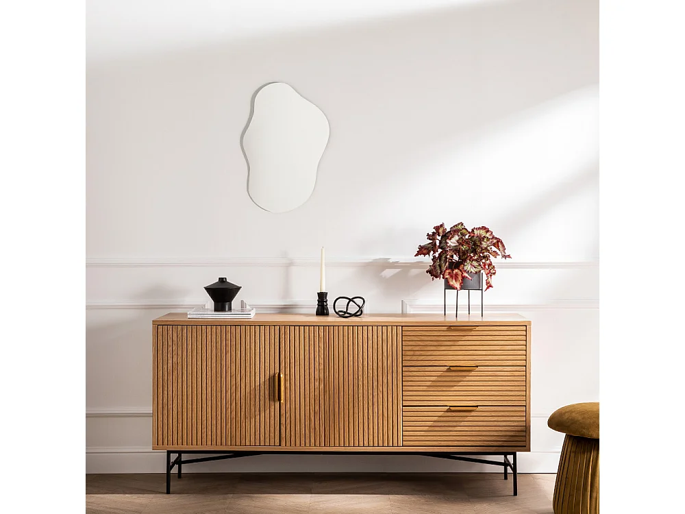 Sveg - Buffet 2 portes 3 tiroirs en bois L160cm : Couleur - Bois clair