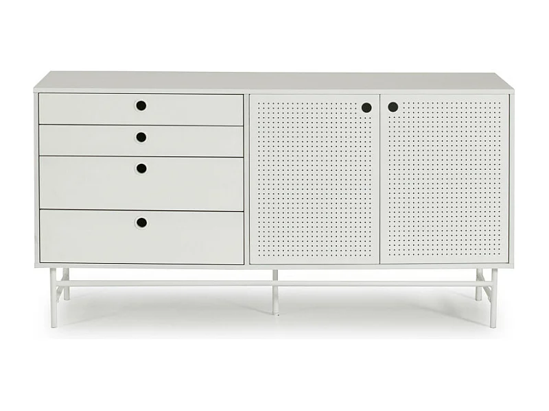 Punto - Buffet en bois 2 portes 4 tirroirs L150cm : Couleur - Blanc