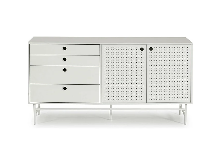 Punto - Buffet en bois 2 portes 4 tirroirs L150cm : Couleur - Blanc