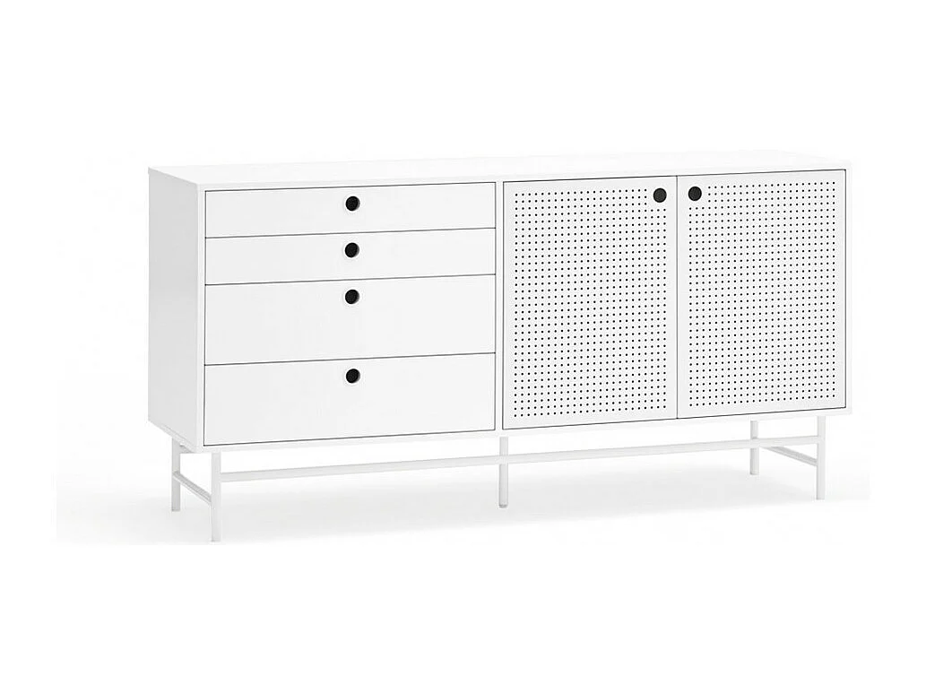Punto - Buffet en bois 2 portes 4 tirroirs L150cm : Couleur - Blanc