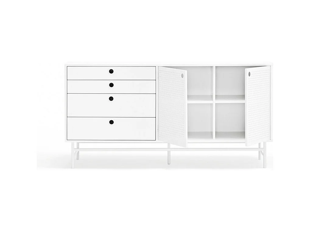 Punto - Buffet en bois 2 portes 4 tirroirs L150cm : Couleur - Blanc