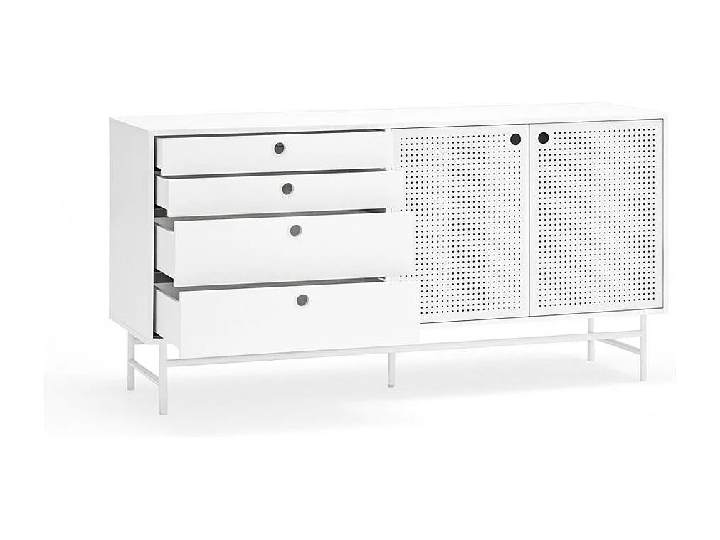 Punto - Buffet en bois 2 portes 4 tirroirs L150cm : Couleur - Blanc