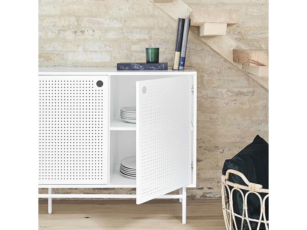 Punto - Buffet en bois 2 portes 4 tirroirs L150cm : Couleur - Blanc