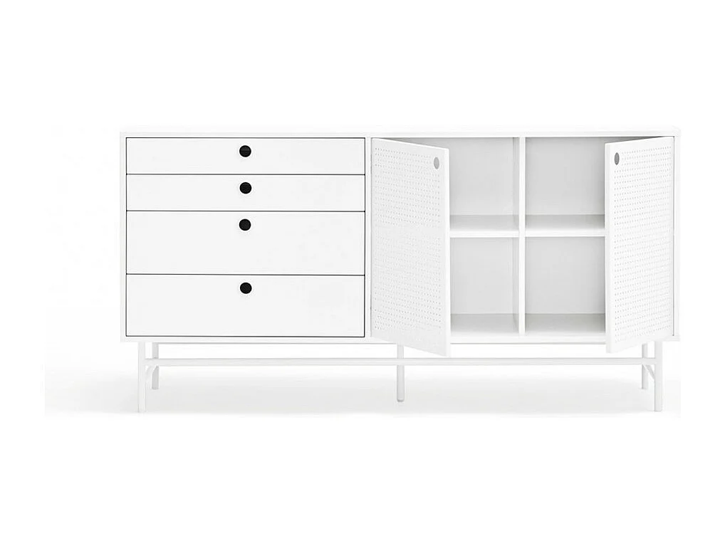 Punto - Buffet en bois 2 portes 4 tirroirs L150cm : Couleur - Blanc