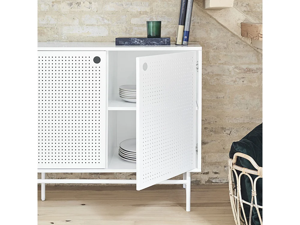 Punto - Buffet en bois 2 portes 4 tirroirs L150cm : Couleur - Blanc