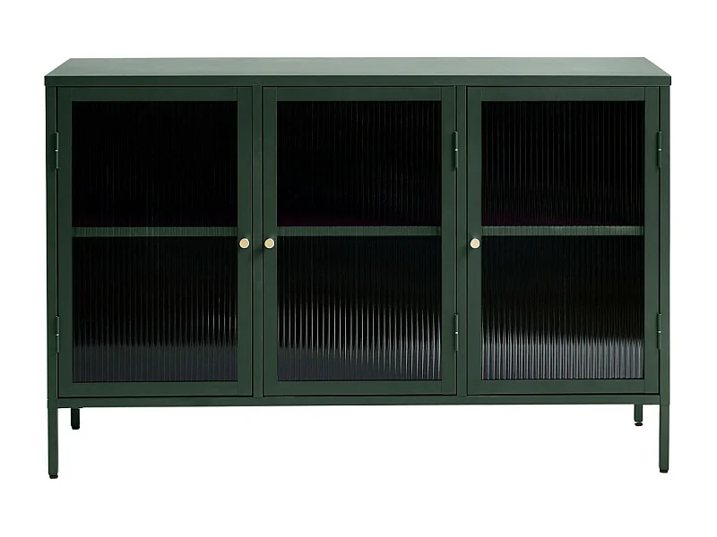 Bjorn - Buffet 3 portes en verre strié et métal L132cm : Couleur - Vert foncé