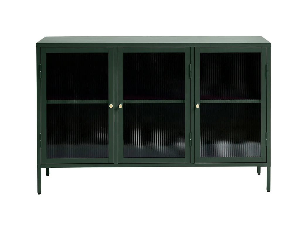 Bjorn - Buffet 3 portes en verre strié et métal L132cm : Couleur - Vert foncé