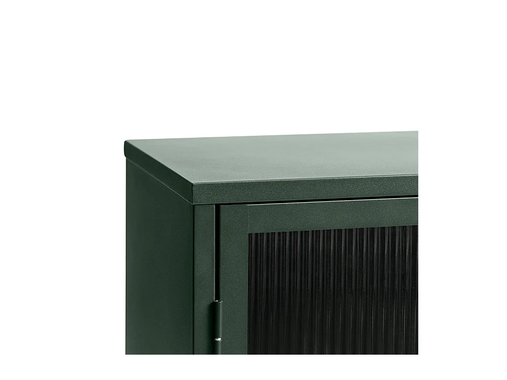 Bjorn - Buffet 3 portes en verre strié et métal L132cm : Couleur - Vert foncé