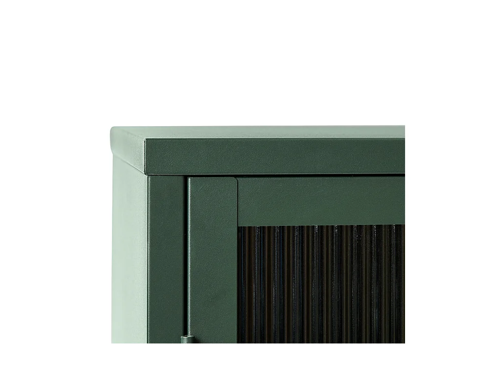 Bjorn - Buffet 3 portes en verre strié et métal L132cm : Couleur - Vert foncé