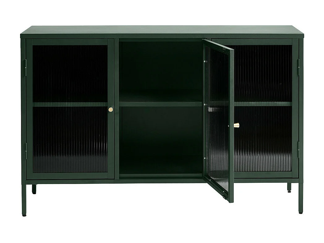 Bjorn - Buffet 3 portes en verre strié et métal L132cm : Couleur - Vert foncé