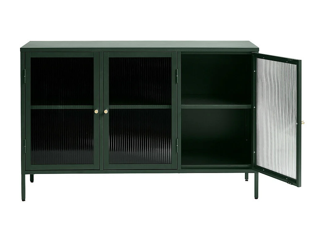 Bjorn - Buffet 3 portes en verre strié et métal L132cm : Couleur - Vert foncé