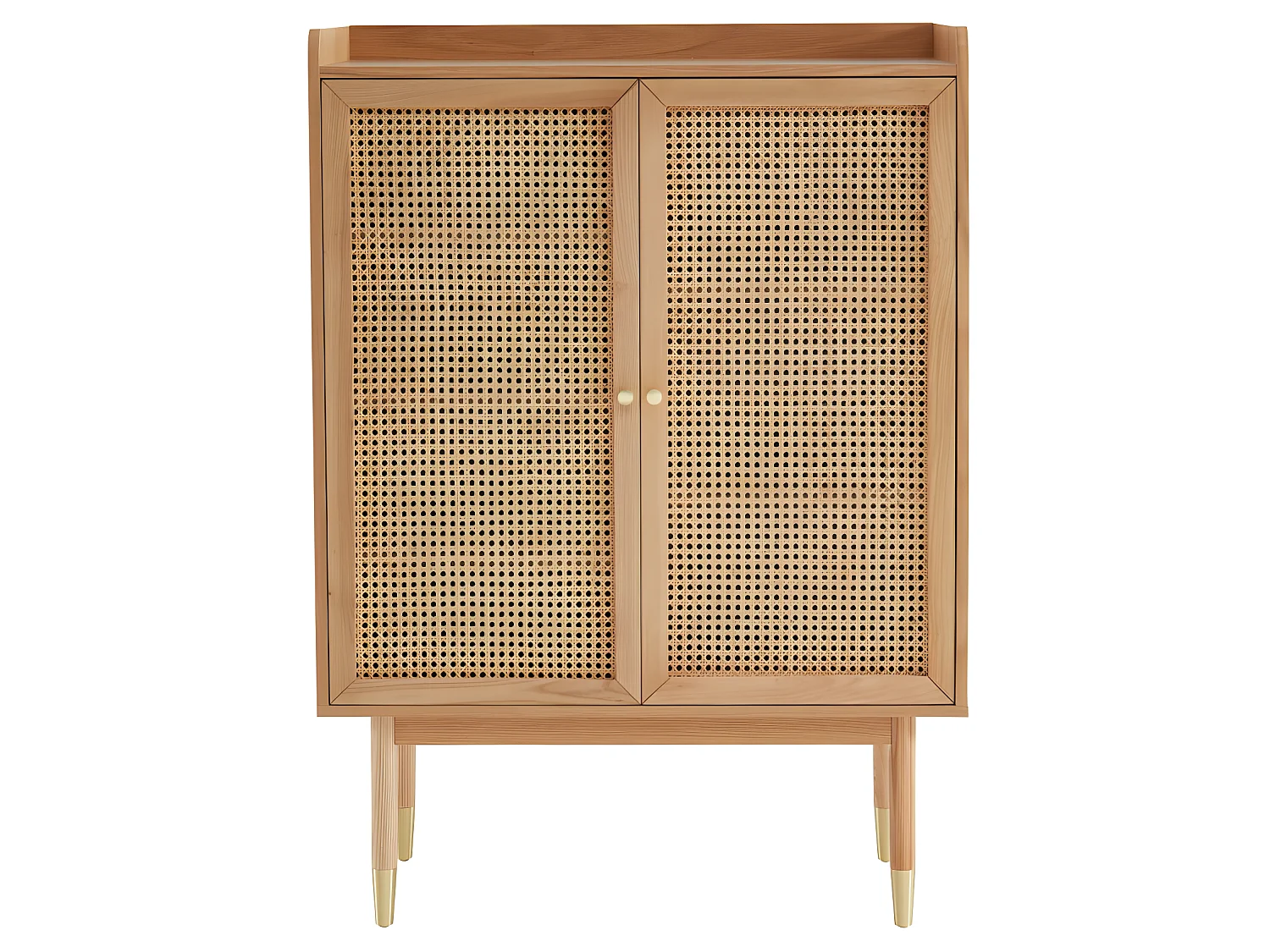 Bombong - Buffet haut 2 portes en bois et cannage L90cm - Bois clair