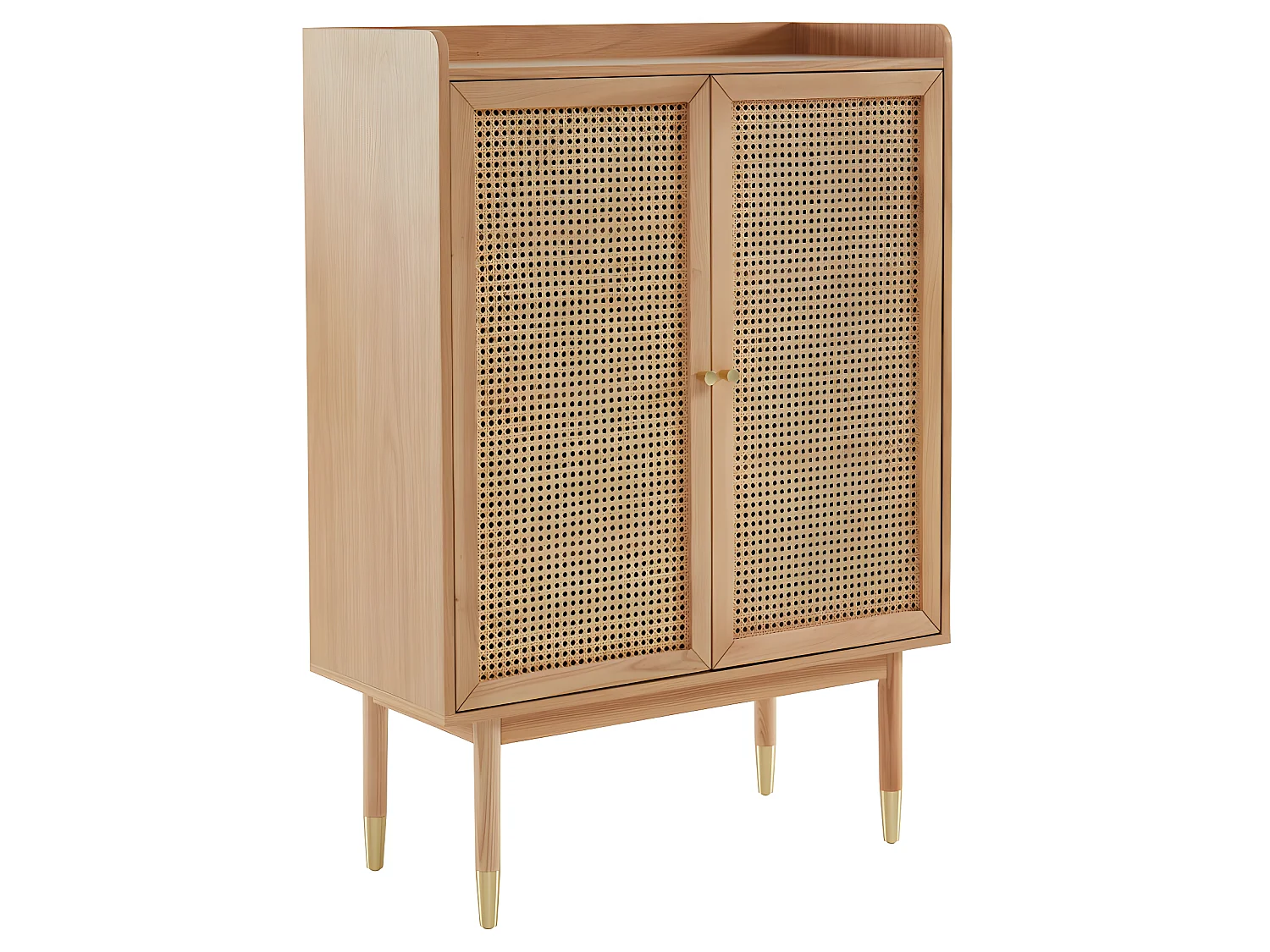 Bombong - Buffet haut 2 portes en bois et cannage L90cm - Bois clair