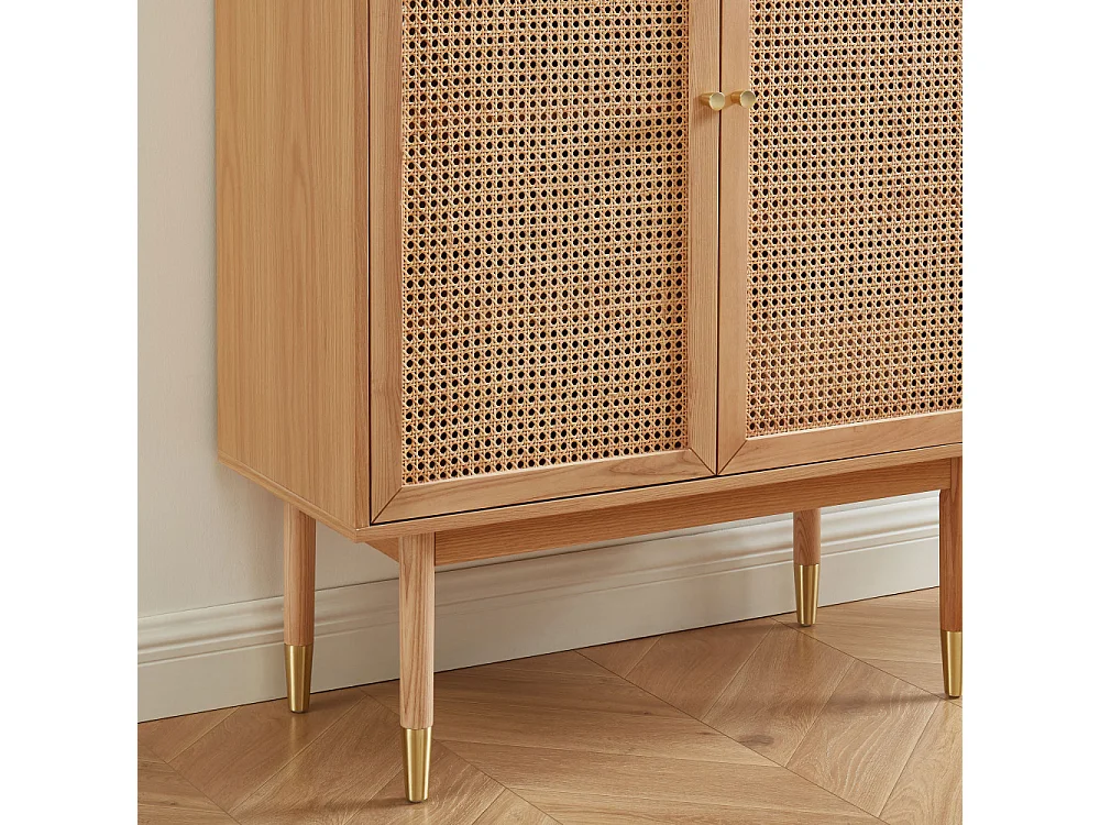 Bombong - Buffet haut 2 portes en bois et cannage L90cm - Bois clair