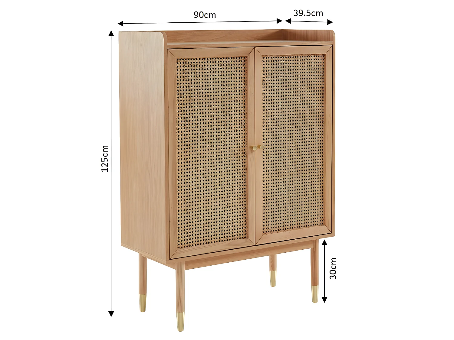 Bombong - Buffet haut 2 portes en bois et cannage L90cm - Bois clair