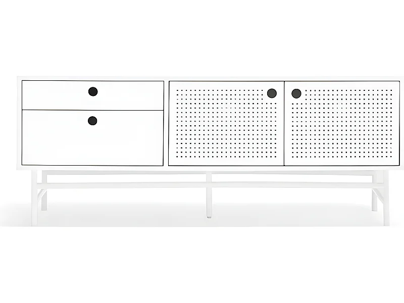 Punto - Buffet en bois 2 portes 2 tiroirs L140cm : Couleur - Blanc