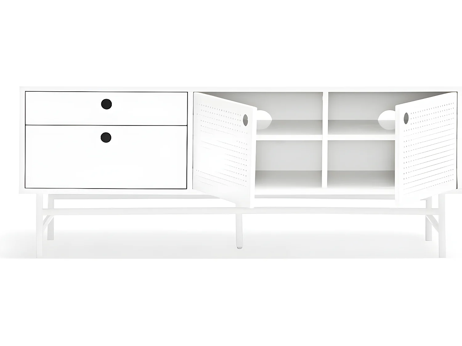 Punto - Buffet en bois 2 portes 2 tiroirs L140cm : Couleur - Blanc