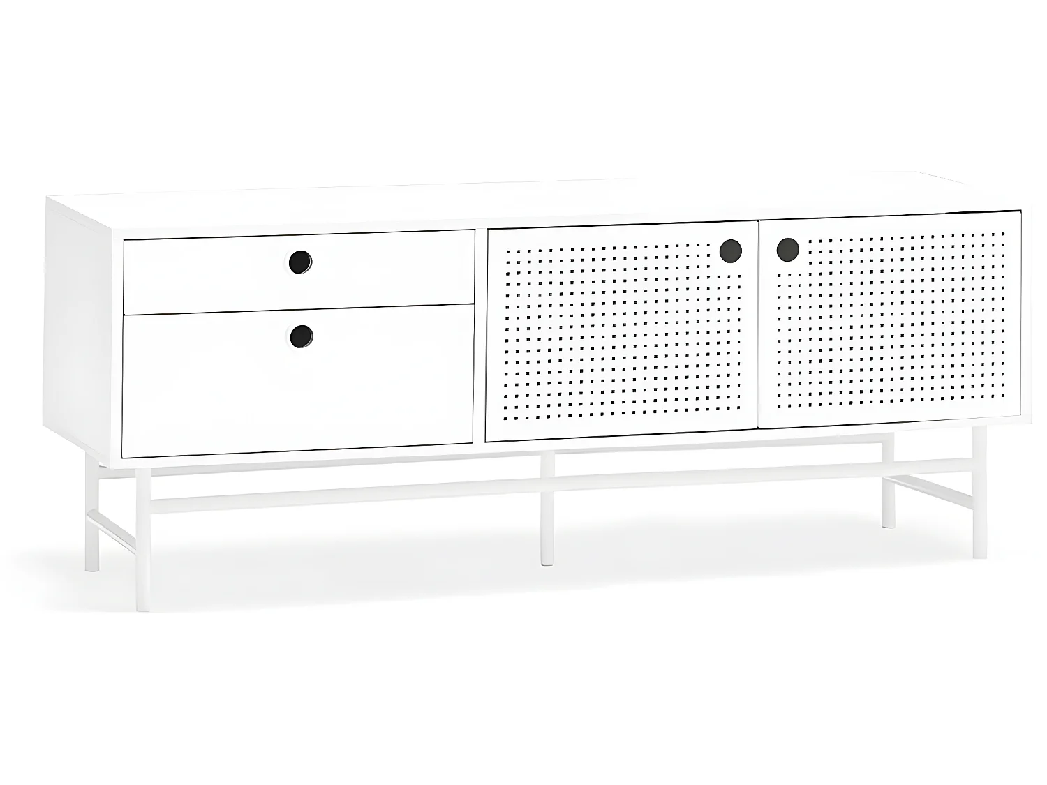 Punto - Buffet en bois 2 portes 2 tiroirs L140cm : Couleur - Blanc
