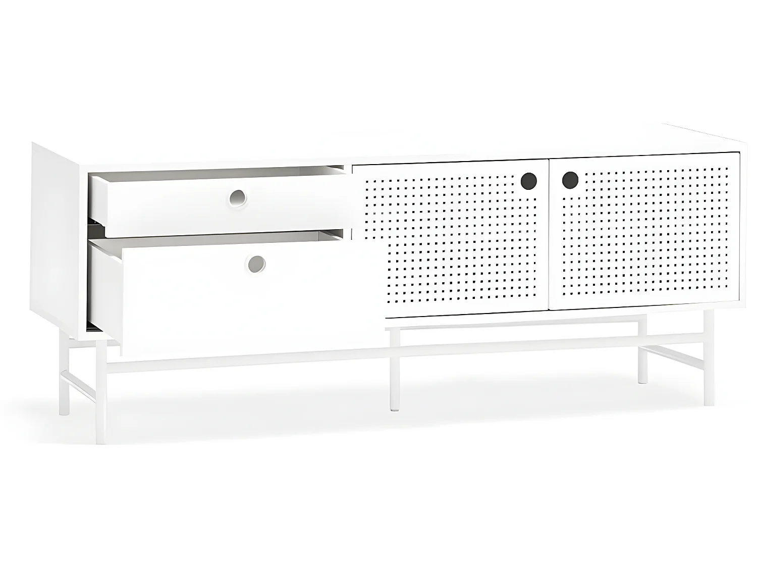 Punto - Buffet en bois 2 portes 2 tiroirs L140cm : Couleur - Blanc