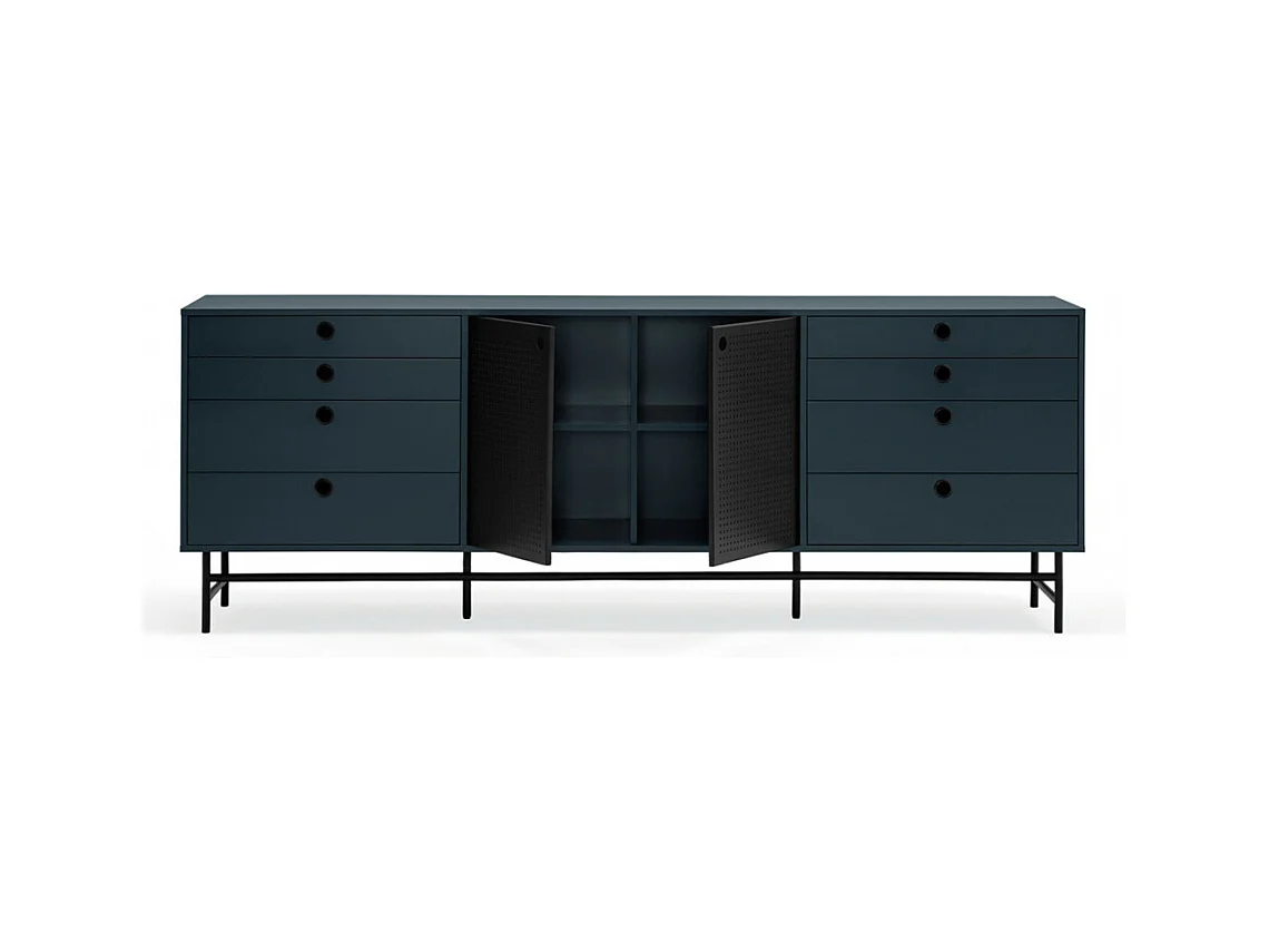 Punto - Buffet en bois 2 portes 8 tiroirs L212cm : Couleur - Bleu pétrole
