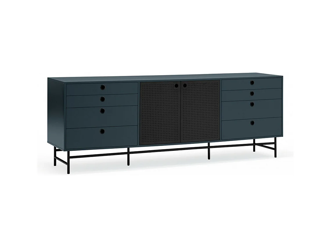 Punto - Buffet en bois 2 portes 8 tiroirs L212cm : Couleur - Bleu pétrole